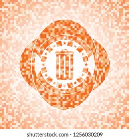 trash can icon inside orange mosaic emblem