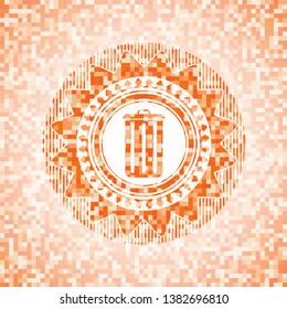 trash can icon inside orange mosaic emblem