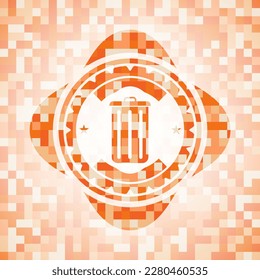 trash can icon inside orange mosaic emblem. 