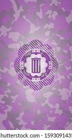 trash can icon inside pink camouflaged emblem