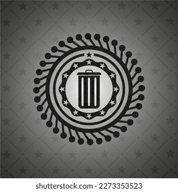 trash can icon inside realistic dark emblem. 