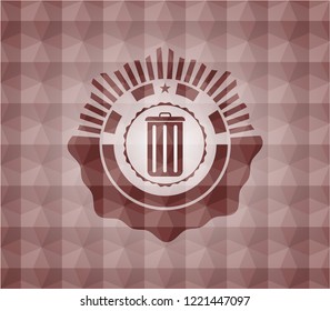 trash can icon inside red emblem with geometric pattern. Seamless.