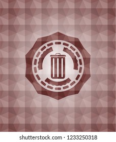 trash can icon inside red seamless badge with geometric background.
