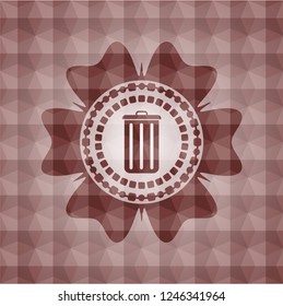 trash can icon inside red seamless badge with geometric pattern background.