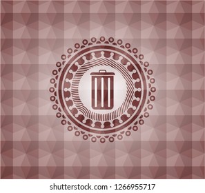 trash can icon inside red emblem with geometric pattern. Seamless.