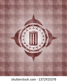trash can icon inside red geometric badge. Seamless.