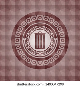trash can icon inside red emblem with geometric pattern background. Seamless.