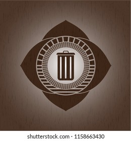 trash can icon inside retro style wooden emblem