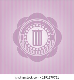 trash can icon inside retro style pink emblem