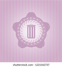 trash can icon inside retro pink emblem