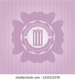 trash can icon inside retro pink emblem