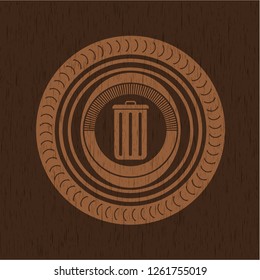 trash can icon inside retro style wooden emblem