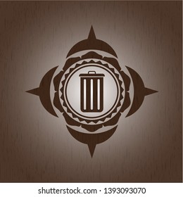 trash can icon inside retro wood emblem