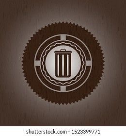 trash can icon inside retro wood emblem