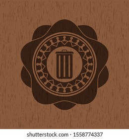 trash can icon inside retro style wood emblem