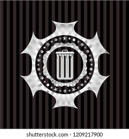 trash can icon inside silver shiny badge