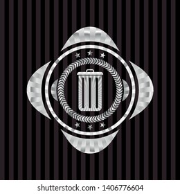 trash can icon inside silver badge or emblem
