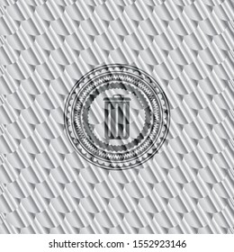 trash can icon inside silver emblem or badge. Scales pattern. Vector Illustration. Detailed.