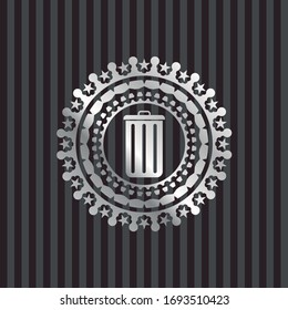 trash can icon inside silver shiny badge