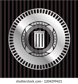 trash can icon inside silvery shiny emblem