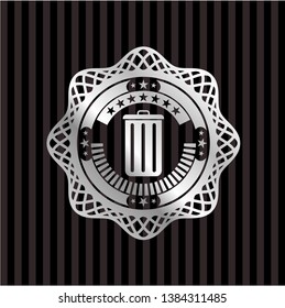 trash can icon inside silvery badge