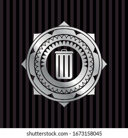trash can icon inside silvery badge or emblem