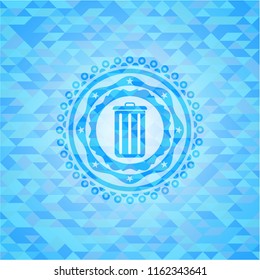 trash can icon inside sky blue mosaic emblem