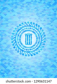 trash can icon inside sky blue emblem with mosaic ecological style background