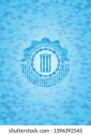 trash can icon inside sky blue mosaic emblem