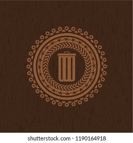 trash can icon inside vintage wood emblem
