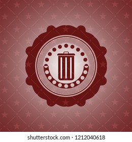 trash can icon inside vintage red emblem