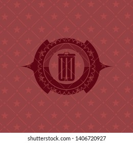 trash can icon inside vintage red emblem