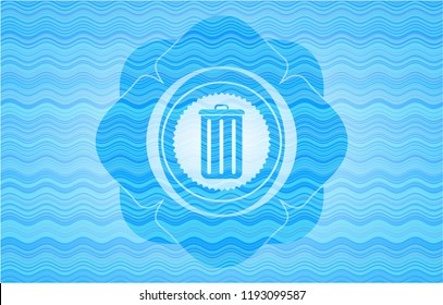 trash can icon inside water wave emblem.
