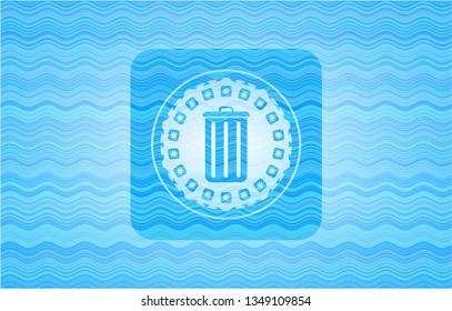 trash can icon inside water style emblem.