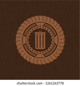 trash can icon inside wood signboards
