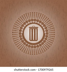 trash can icon inside wood emblem. Retro