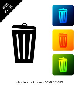 Trash can icon isolated. Garbage bin sign. Recycle basket icon. Office trash icon. Set icons colorful square buttons. Vector Illustration