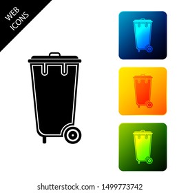Trash can icon isolated. Garbage bin sign. Recycle basket icon. Office trash icon. Set icons colorful square buttons. Vector Illustration