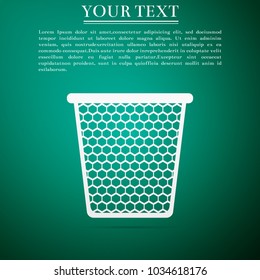Trash can icon isolated on green background. Flat design. Vector Illustration