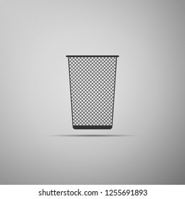 Trash can icon isolated on grey background. Garbage bin sign. Recycle basket icon. Office trash icon. Flat design. Vector Illustration