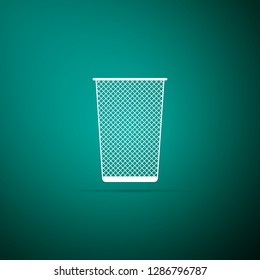 Trash can icon isolated on green background. Garbage bin sign. Recycle basket icon. Office trash icon. Flat design. Vector Illustration