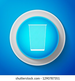 Trash can icon isolated on blue background. Garbage bin sign. Recycle basket icon. Office trash icon. Circle blue button with white line. Vector illustration
