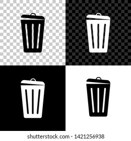 Trash can icon isolated on black, white and transparent background. Garbage bin sign. Recycle basket icon. Office trash icon. Vector Illustration