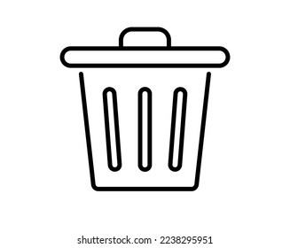 Trash can icon with lid. Black trash can vector on white background