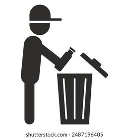 trash can icon, man symbol, flat vector illustration on white background