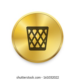 Trash can icon with metal background. Vector metal button. 