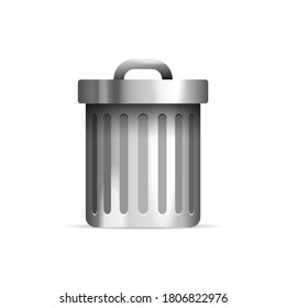 Trash can icon - metallic garbage container in 3D glossy style