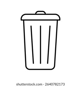 Trash can icon in minimal black outline style. Simple monochrome pictogram. Waste and recycling concept. Design for icon, banner, poster, print, header, sticker. Vector illustration