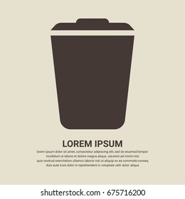Trash can icon on brown background, Flat design style