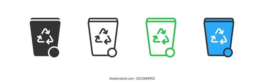 Trash can icon on light background. Recycle symbol. Garbage, waste, delete, container. Outline, flat and colored style. Flat design. Vector illustration.